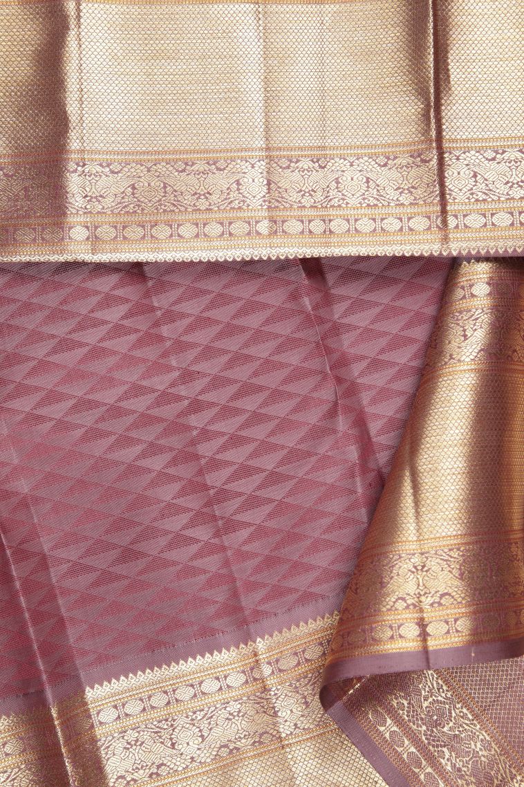 Crepe Pink Kanchipuram Silk Sarees with Gold Zari Stripes view 3