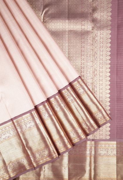 Crepe Pink Kanchipuram Silk Sarees with Gold Zari Stripes