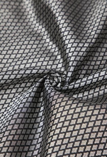 Asphalt Black Kanchipuram Silk Sarees with Silver Zari Buttis (small Dots Or Motifs)