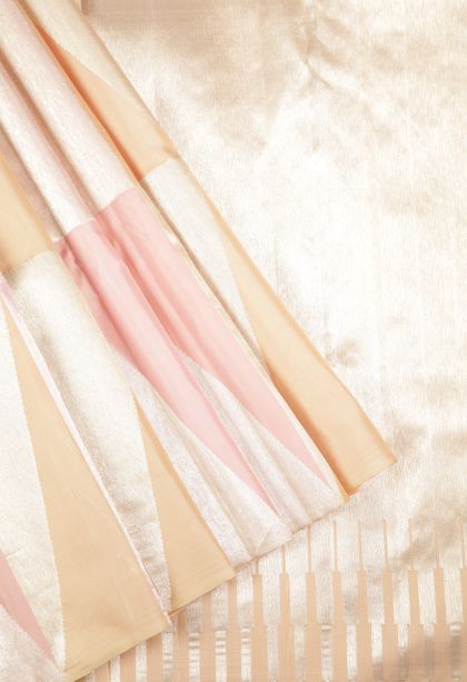 Flamingo Pink Kanchipuram Silk Sarees with Silver Zari Geometric Shapes