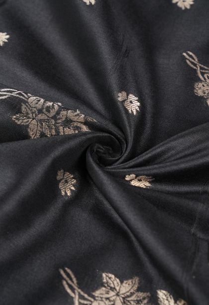 Asphalt Black Banaras Sarees with Copper Zari Buttis (small Dots Or Motifs)