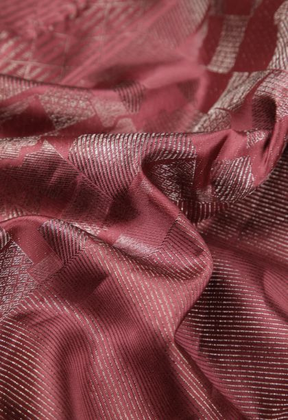 Blush Red Kanchipuram Silk Sarees with Bronze Zari Geometric Shapes