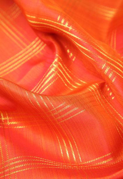 Tiger Orange Kanchipuram Silk Sarees with Gold Zari Checks