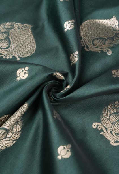 Bottle Green Tussar Saree with Copper Zari Buttis (small Dots Or Motifs)