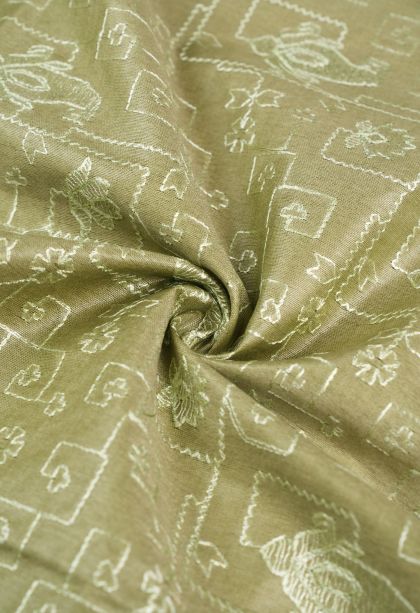 Olive Green Tussar Saree with Without Zari Zari Floral Patterns