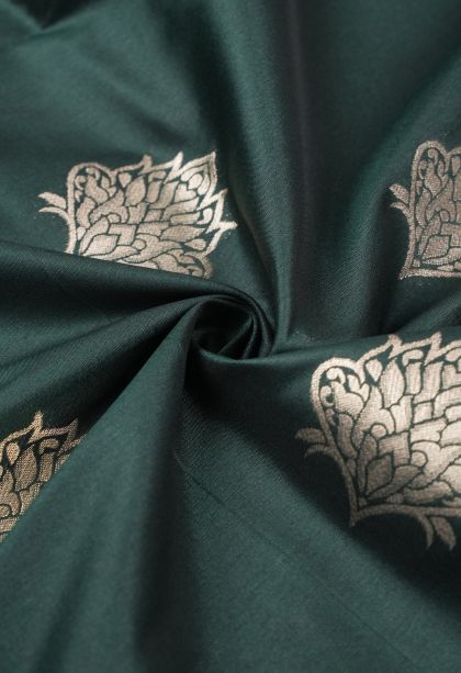 Bottle Green Banaras Sarees with Copper Zari Buttis (small Dots Or Motifs)