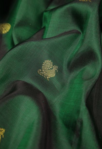 Basil Green Kanchipuram Silk Sarees with Gold Zari Buttis (small Dots Or Motifs)