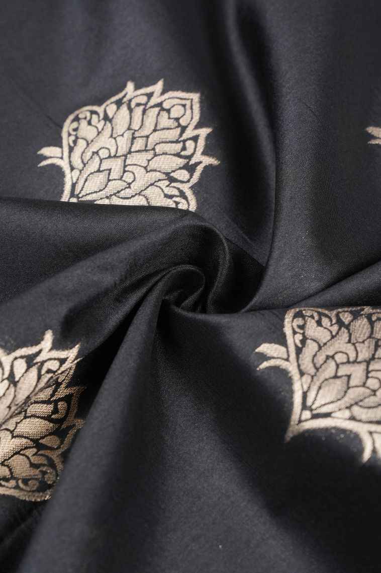 Asphalt Black Banaras Sarees with Copper Zari Buttis (small Dots Or Motifs) view 4