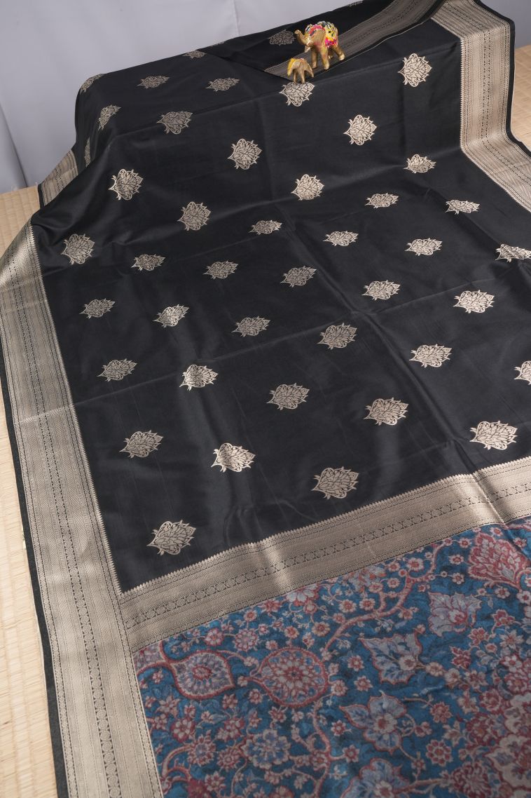 Asphalt Black Banaras Sarees with Copper Zari Buttis (small Dots Or Motifs) view 2