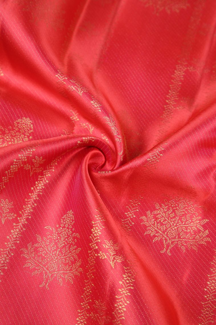 Rose  Red Kanchipuram Silk Sarees with Gold Zari Stripes view 4