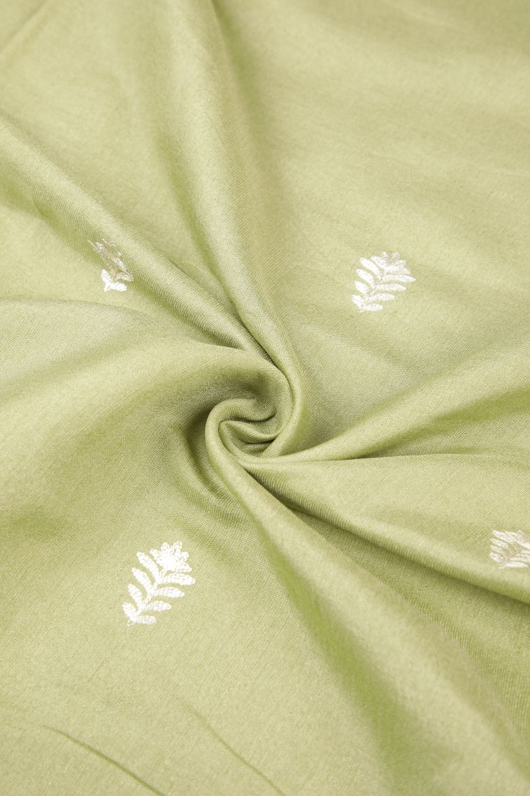 Pistachio Green Tussar Saree with Without Zari Zari Buttis (small Dots Or Motifs) view 4