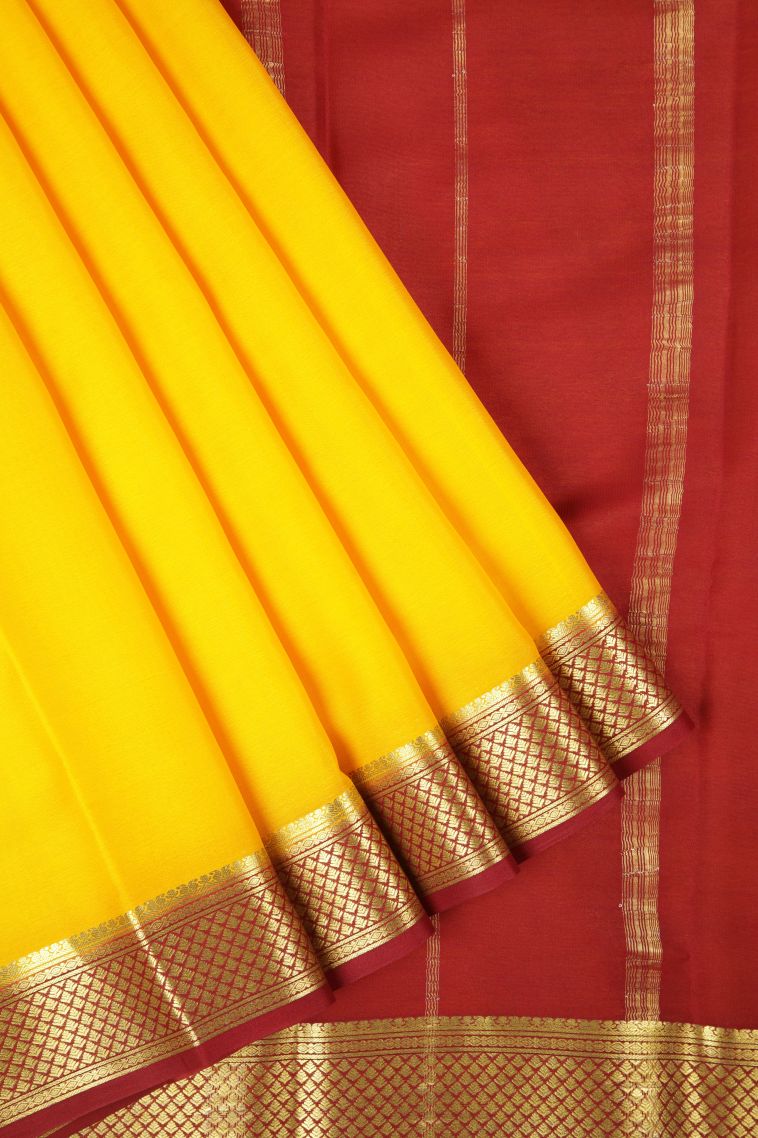 Lemon Yellow Mysore Silk with Without Zari Zari Plain view 1