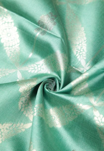 Arctic Blue Tussar Saree with Silver Zari Floral Patterns