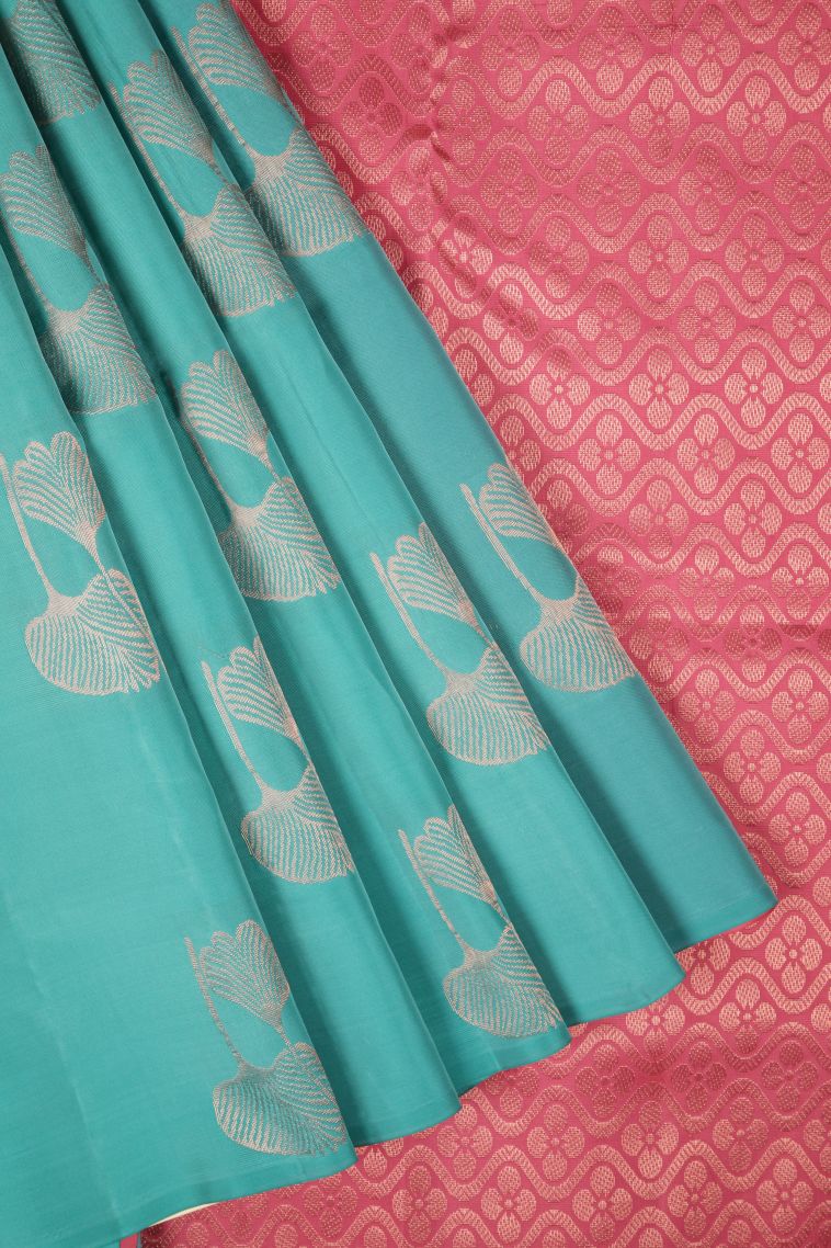 Arctic Blue Soft Silk Saree with Copper Zari Buttis (small Dots Or Motifs) view 1