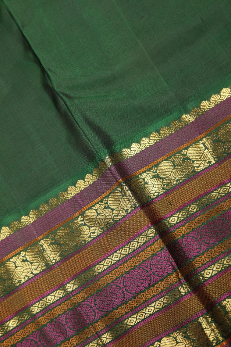Lemon Yellow Kanchipuram Silk Sarees with Gold Zari Stripes view 3