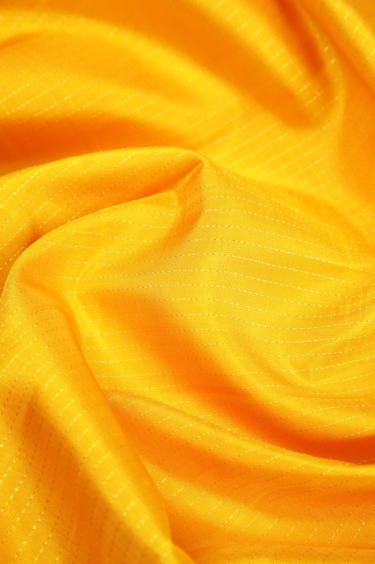 Lemon Yellow Kanchipuram Silk Sarees with Gold Zari Stripes view 4