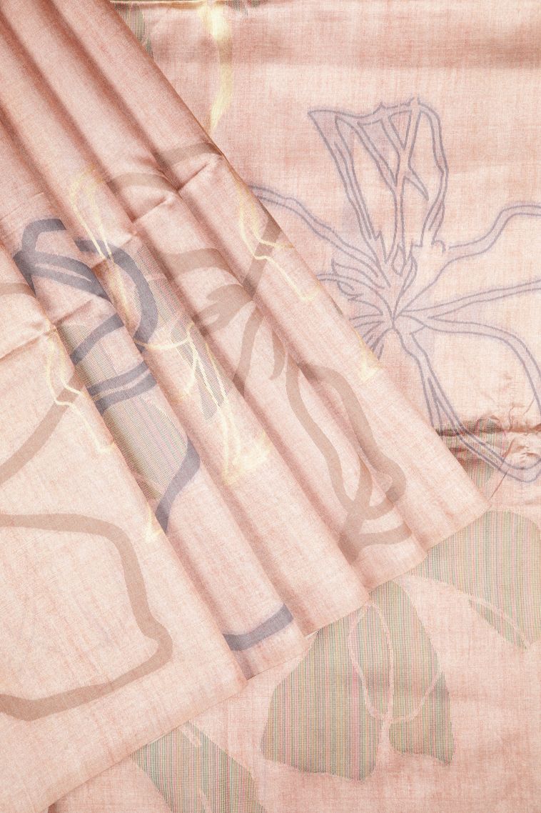 Peach Pink Tussar Saree with Without Zari Zari Floral Patterns view 1
