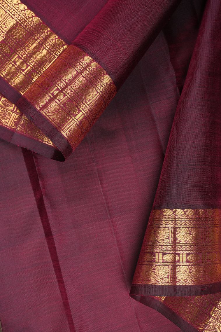 Currant Red Kanchipuram Silk Sarees with Gold Zari Buttis (small Dots Or Motifs) view 3