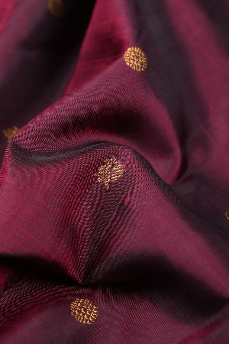 Currant Red Kanchipuram Silk Sarees with Gold Zari Buttis (small Dots Or Motifs) view 4