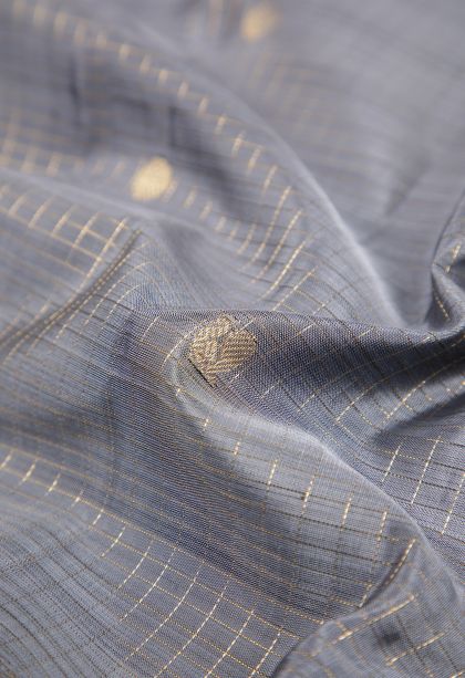 Granite Black Kanchipuram Silk Sarees with Gold Zari Checks