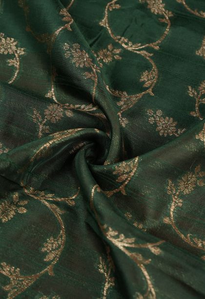 Basil Green Banaras Sarees with Gold Zari Floral Patterns