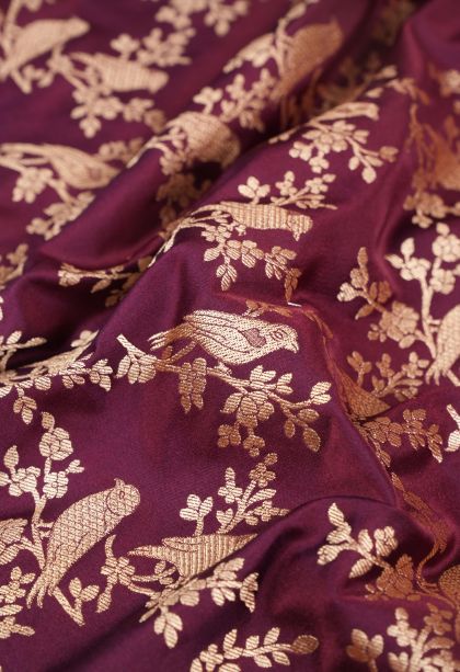 Magenta Purple Banaras Sarees with Gold Zari Floral Patterns