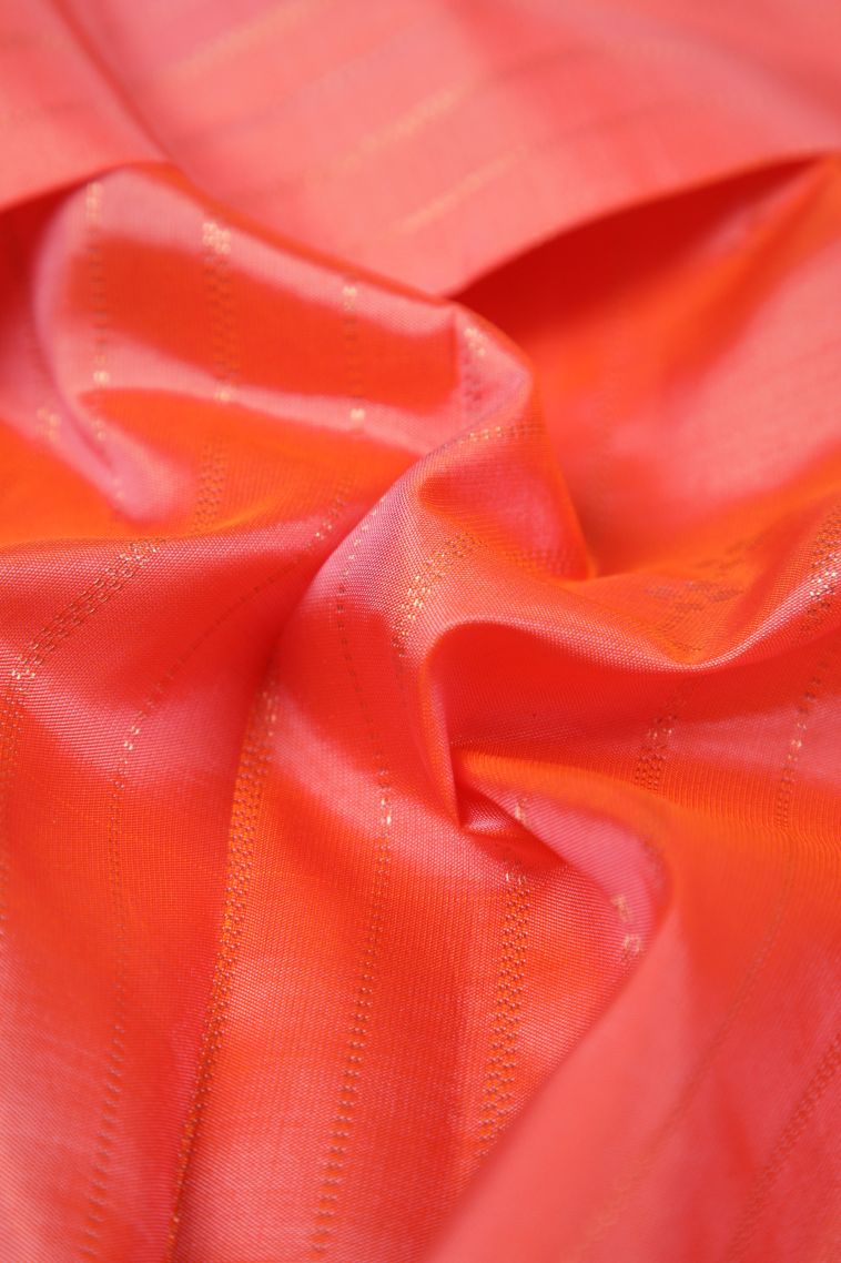 Coral Pink Soft Silk Saree with Copper Zari Stripes view 4