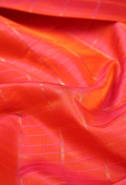 Strawberry Pink Kanchipuram Silk Sarees with Copper Zari Checks