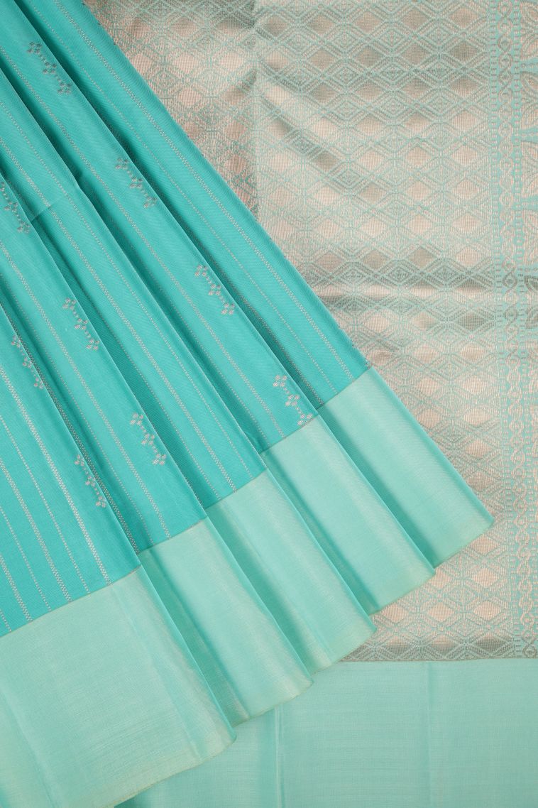 Sapphire Blue Soft Silk Saree with Copper Zari Stripes view 1