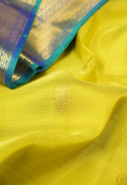 Chartreuse Green Kanchipuram Silk Sarees with Gold Zari Buttis (small Dots Or Motifs)
