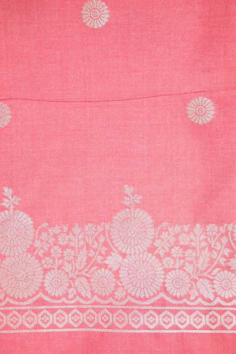 Gray Black Tussar Saree with Silver Zari Floral Patterns view 3