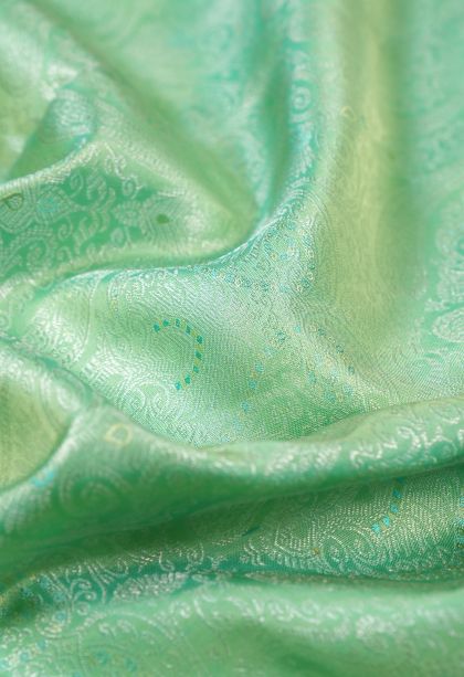 Mint Green Kanchipuram Silk Sarees with Gold Zari Floral Patterns