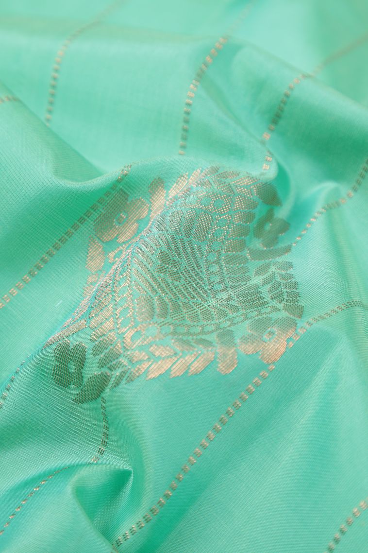 Sapphire Blue Soft Silk Saree with Copper Zari Stripes view 4