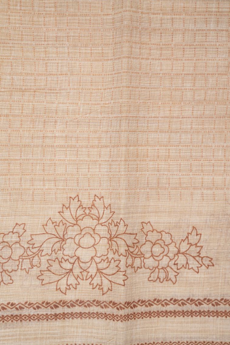 Cream White Tussar Saree with Without Zari Zari Buttis (small Dots Or Motifs) view 3