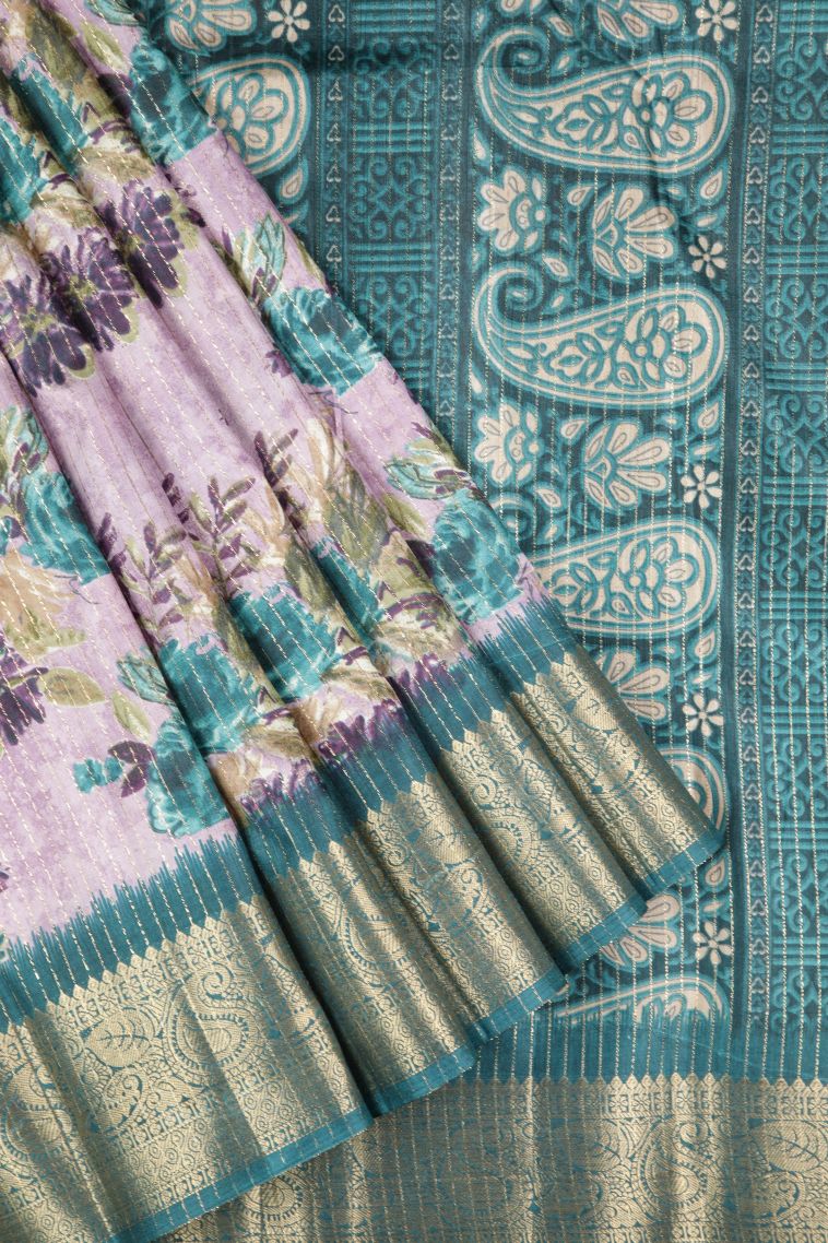 Periwinkle Purple Tussar Saree with Without Zari Zari Floral Patterns view 1