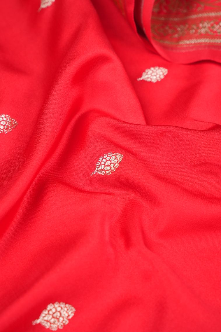 Mahome Red Banaras Sarees with Silver Zari Buttis (small Dots Or Motifs) view 4