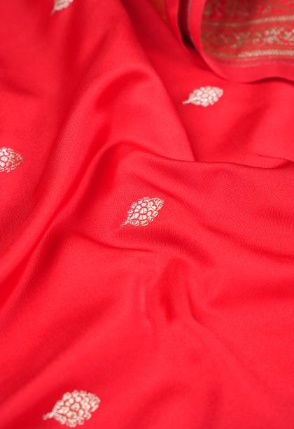Mahome Red Banaras Sarees with Silver Zari Buttis (small Dots Or Motifs)