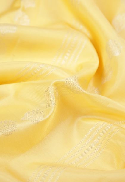 Shortbread Yellow Soft Silk Saree with Silver Zari Stripes