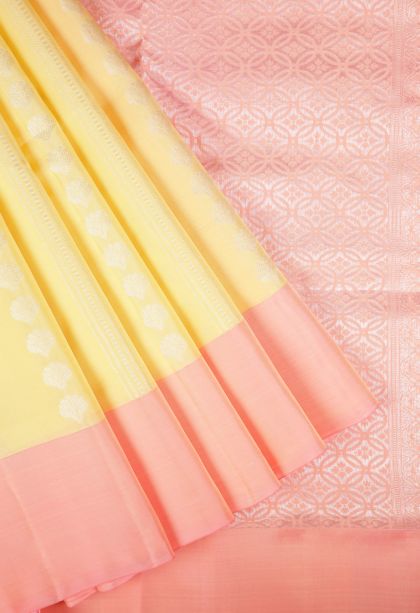 Shortbread Yellow Soft Silk Saree with Silver Zari Stripes