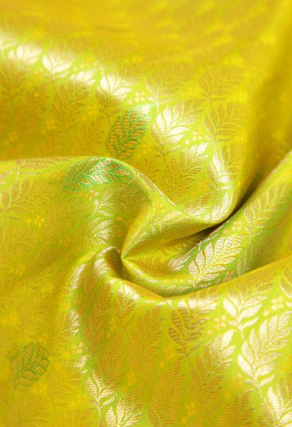 Chartreuse Green Kanchipuram Silk Sarees with Gold Zari Floral Patterns