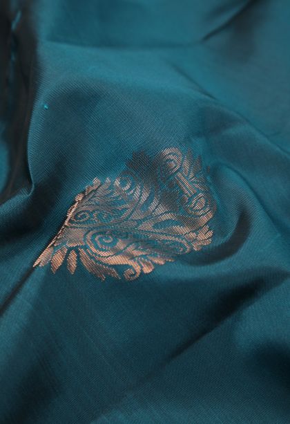 Aegean Blue Soft Silk Saree with Copper Zari Buttis (small Dots Or Motifs)