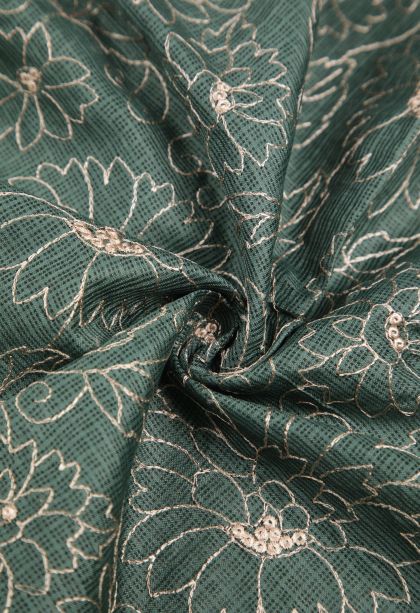 Teal Blue Organza Saree with Without Zari Zari Floral Patterns