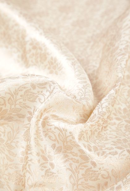 Pearl White Kanchipuram Silk Sarees with Gold Zari Floral Patterns