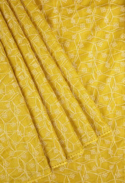 Lemon Yellow Organza Saree with Without Zari Zari Floral Patterns