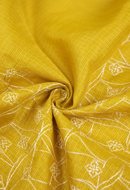 Lemon Yellow Organza Saree with Without Zari Zari Floral Patterns