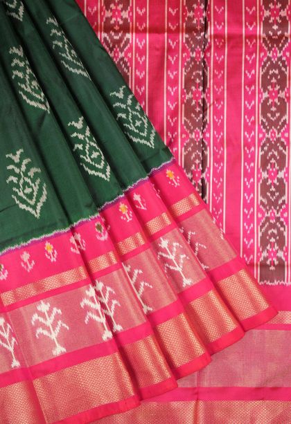 Bottle Green Ikkat Silk with Without Zari Zari Buttis (small Dots Or Motifs)