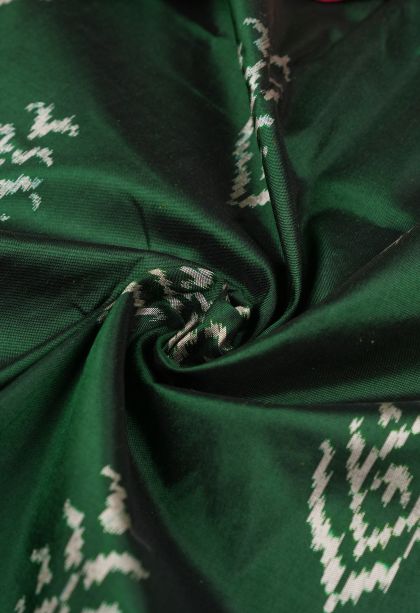 Bottle Green Ikkat Silk with Without Zari Zari Buttis (small Dots Or Motifs)