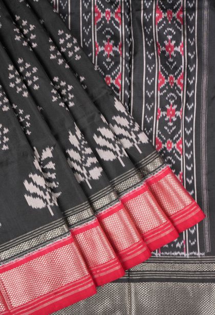 Asphalt Black Ikkat Silk with Without Zari Zari Buttis (small Dots Or Motifs)