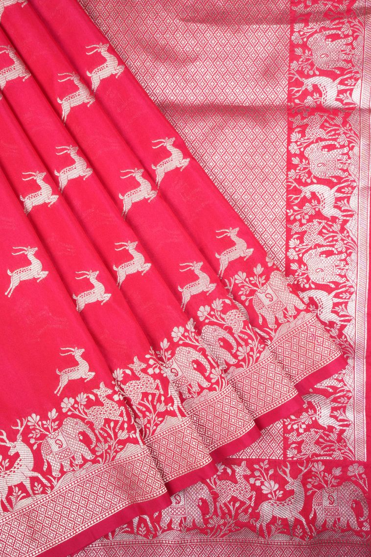 Strawberry Pink Banaras Sarees with Gold Zari Buttis (small Dots Or Motifs) view 1