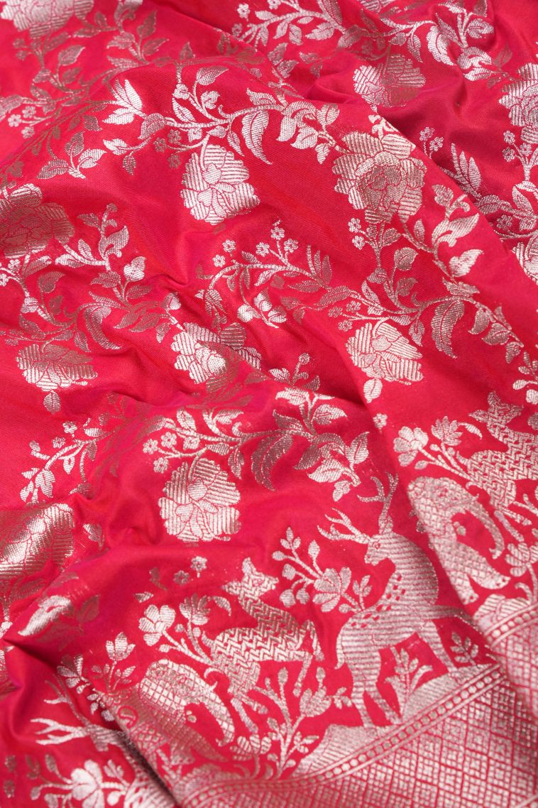 Strawberry Pink Banaras Sarees with Gold Zari Buttis (small Dots Or Motifs) view 3